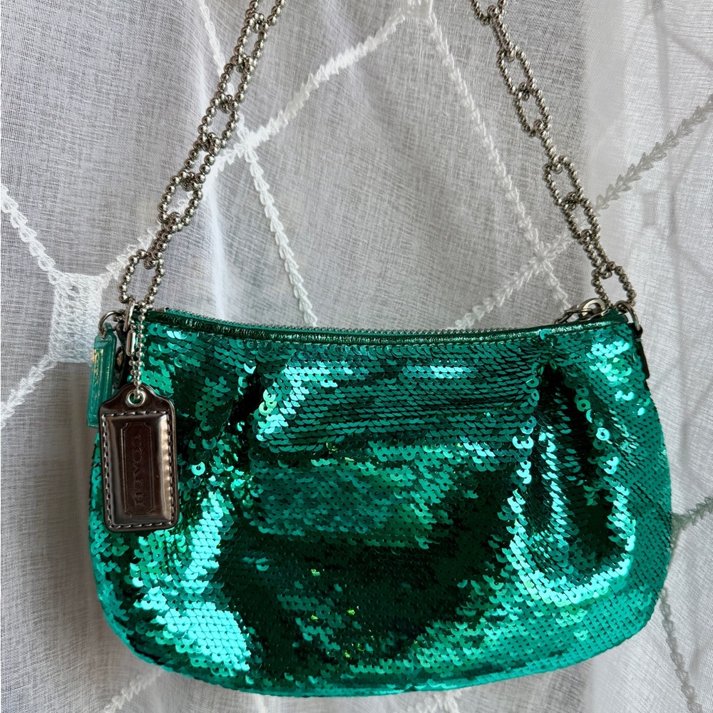 💙💚🩵 VINTAGE COACH RARE SEQUIN POPPY BAG 🩵💚💙